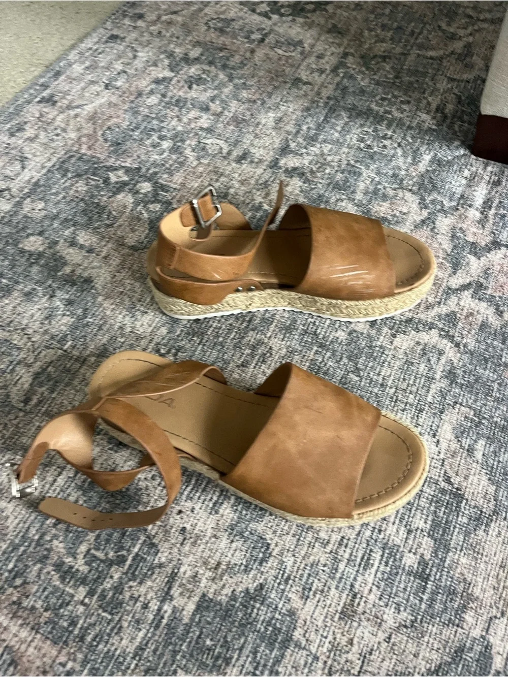 Women's Tan Espadrille Platform Sandals with Ankle Strap - size 9